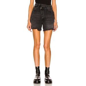 Agolde Crisscross Boyfriend Cut Off Denim Jean Shorts in Hitchhike Black 28 NWT